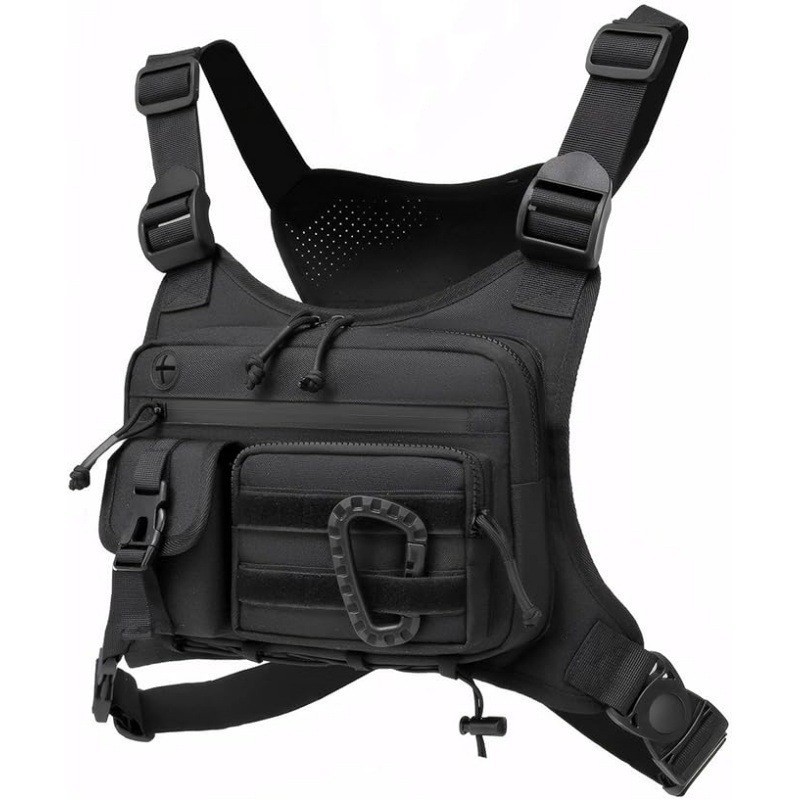 Running Gear Bag For Men - กระเป๋าคาดหน้าอกยุทธวิธีสําหรับผู้ชายวิ่งเสื้อกั๊กกีฬากลางแจ้งแท่นขุดเจาะหน้าอกพร้อม MOLLE อุปกรณ์ยุทธวิธีกันน้ําสําหรับการเดินป่าขี่จักรยานออกกําลังกาย